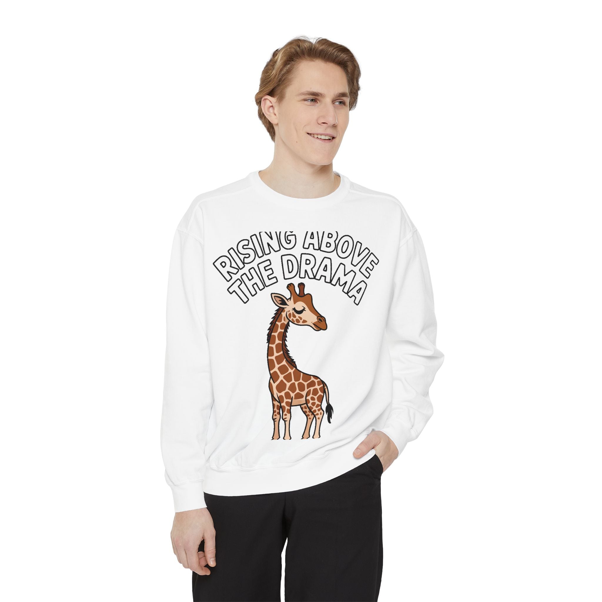 Rising Above The Drama Sweatshirt, Cute Giraffe Crewneck, Funny Sarcastic Quote Sweatshirt, Embroidered Style Giraffe Gift