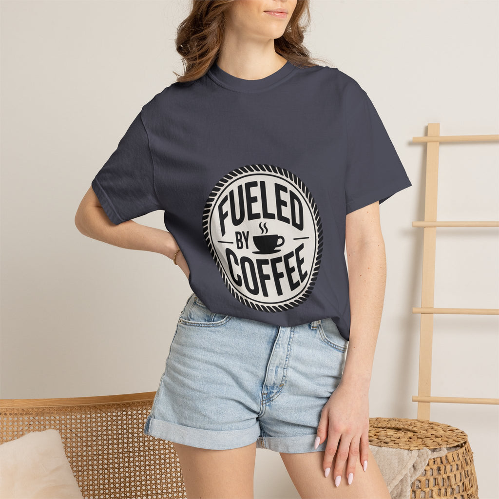 Fueled By Coffee Badge Shirt, Vintage Coffee Lover T-Shirt, Retro Coffee Stamp Logo Tee, Funny Coffee Addict Gift