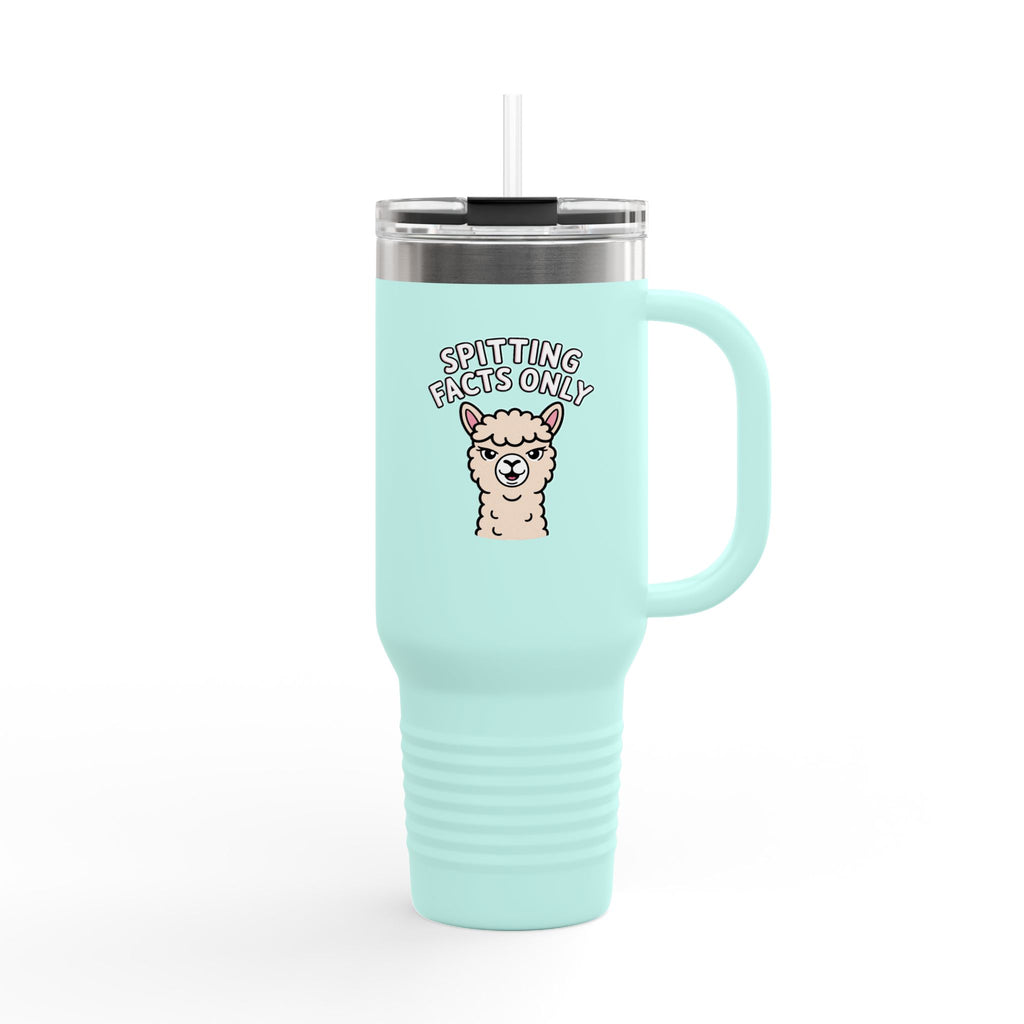 Funny Alpaca Travel Mug, Spitting Facts Only Tumbler, Sassy Alpaca 40oz Insulated Cup, Cute Animal Gift for Her, Funny Coffee Tumbler