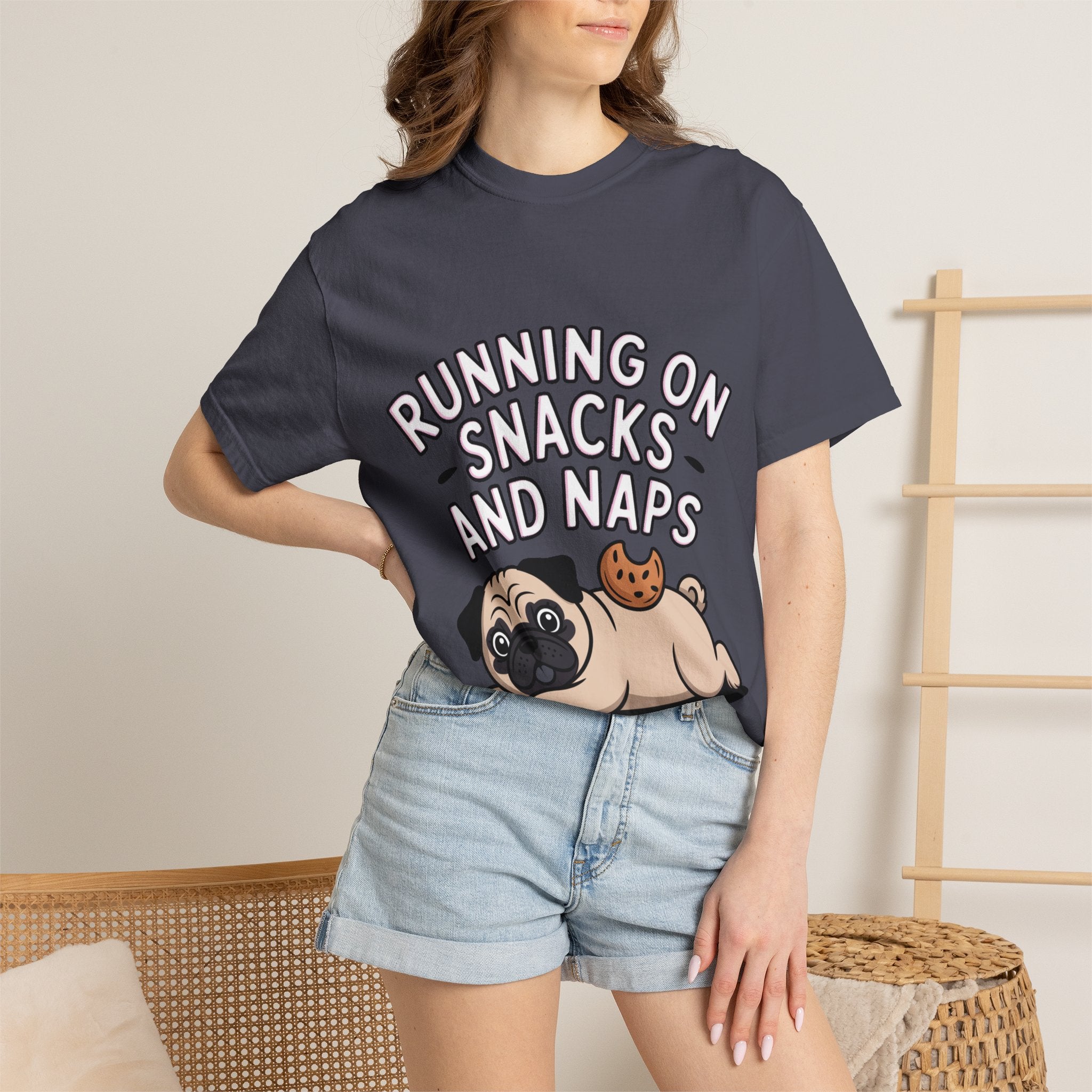 Funny Pug Shirt, Running On Snacks And Naps T-Shirt, Cute Pug Lover Gift, Napping Dog Tee, Lazy Dog Graphic Shirt