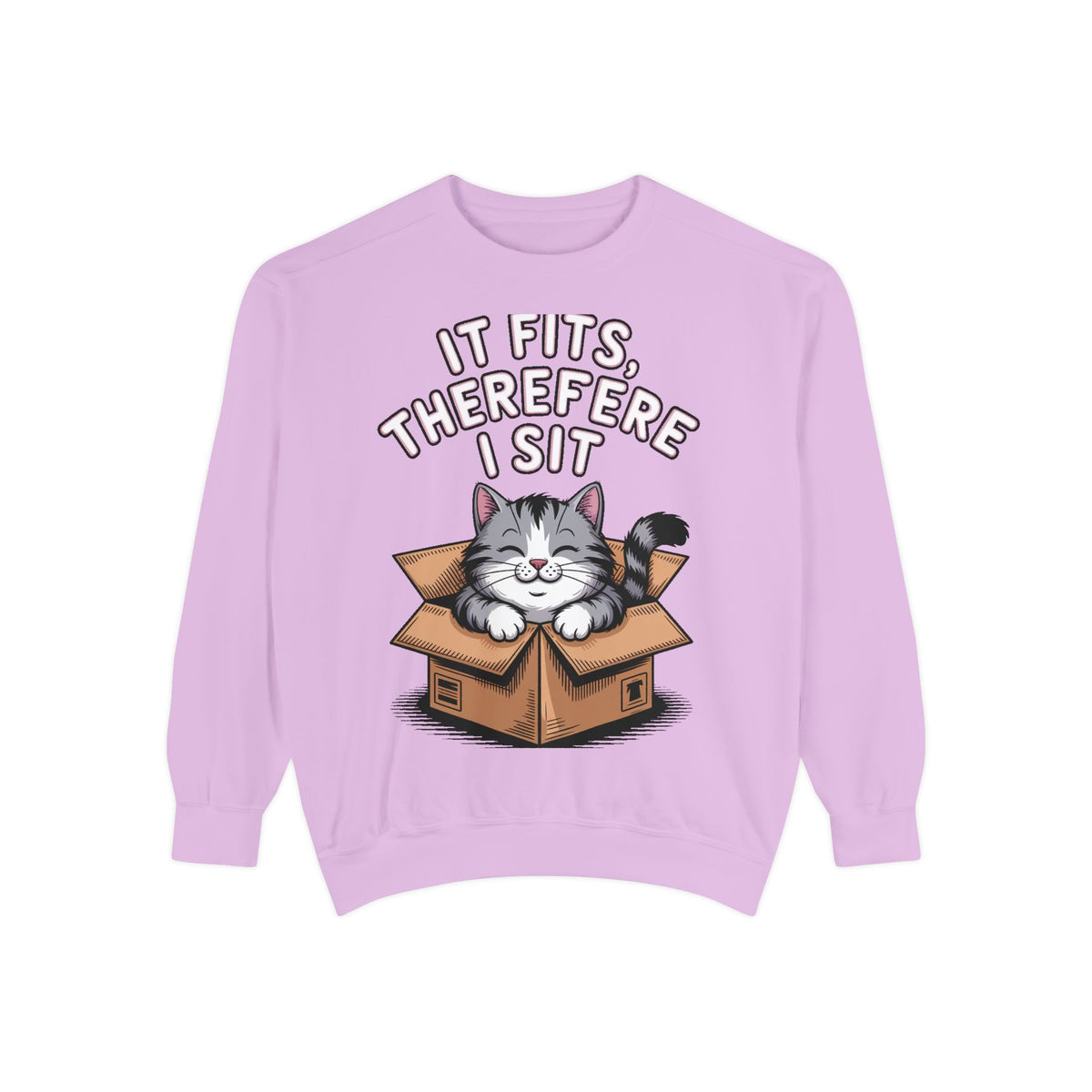 Funny Cat Sweatshirt, It Fits Therefore I Sit Crewneck, Cat In Box Embroidered Sweatshirt, Cat Lover Gift, Funny Cat Lover Sweater