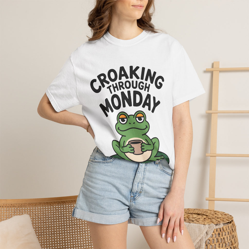 Croaking Through Monday Shirt, Funny Frog Coffee T-Shirt, Cute Frog Lover Gift, Monday Mood Tee, Sarcastic Frog Shirt