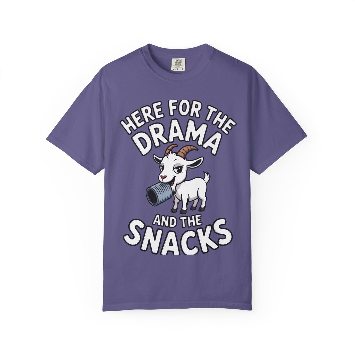 Funny Goat Shirt, Here For The Drama And The Snacks T-Shirt, Cute Goat Lover Gift, Sarcastic Farm Animal Tee
