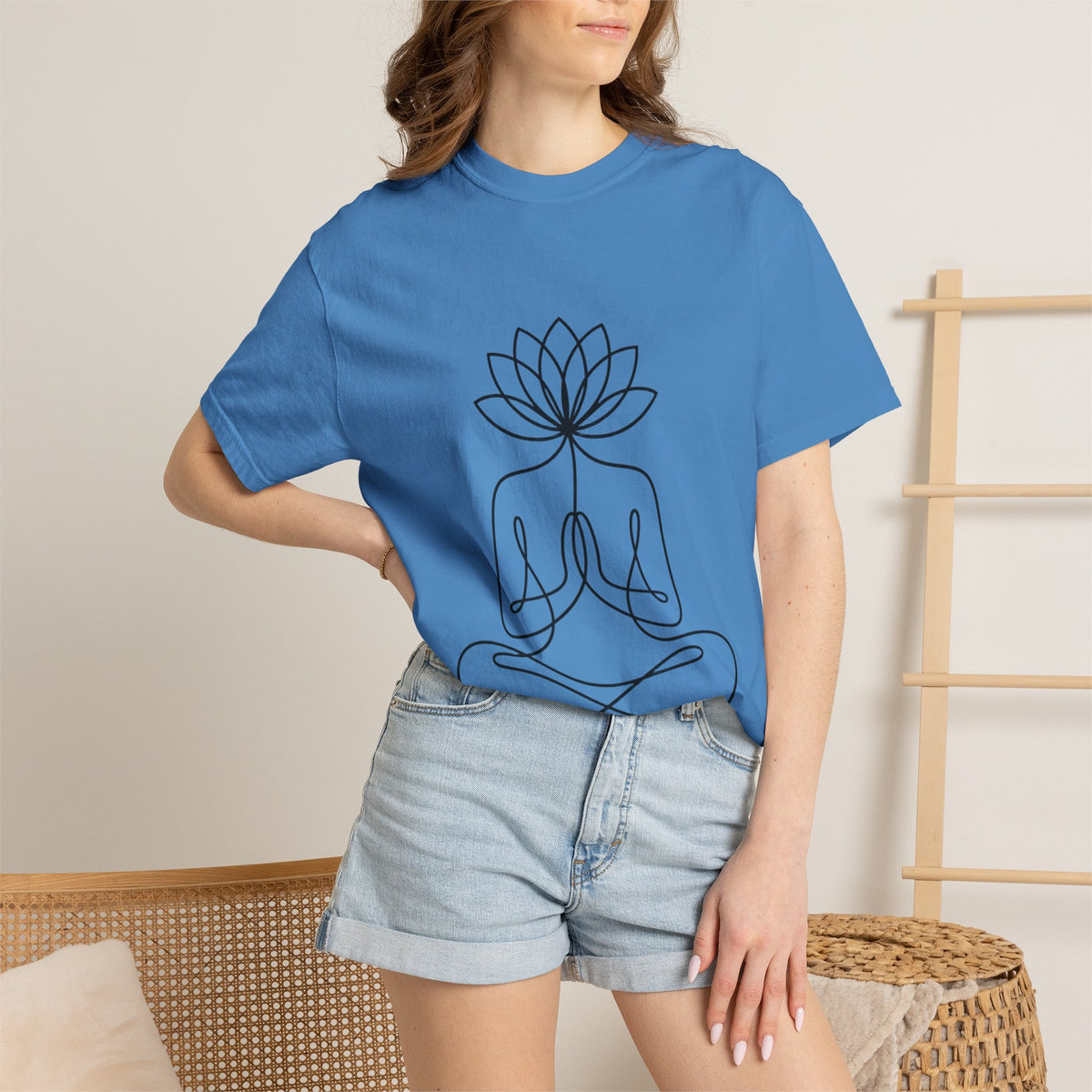 Lotus Flower Line Art Shirt, Minimalist Yoga T-Shirt, Breathe Meditation Tee, Continuous Line Lotus Tattoo Style Gift