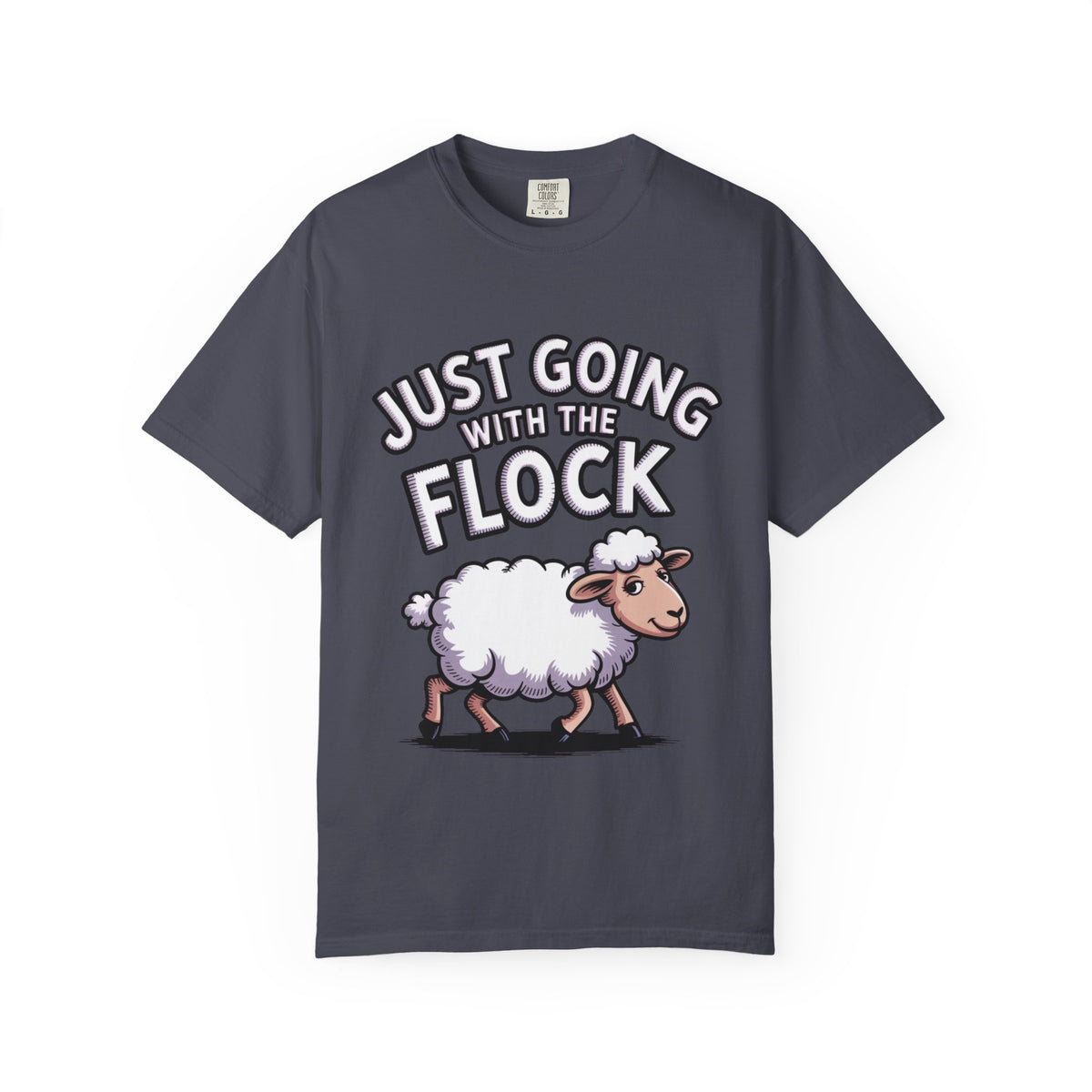 Funny Sheep T-Shirt, 'Just Going With The Flock' Shirt, Cute Cartoon Sheep Tee, Sarcastic Gift for Introverts