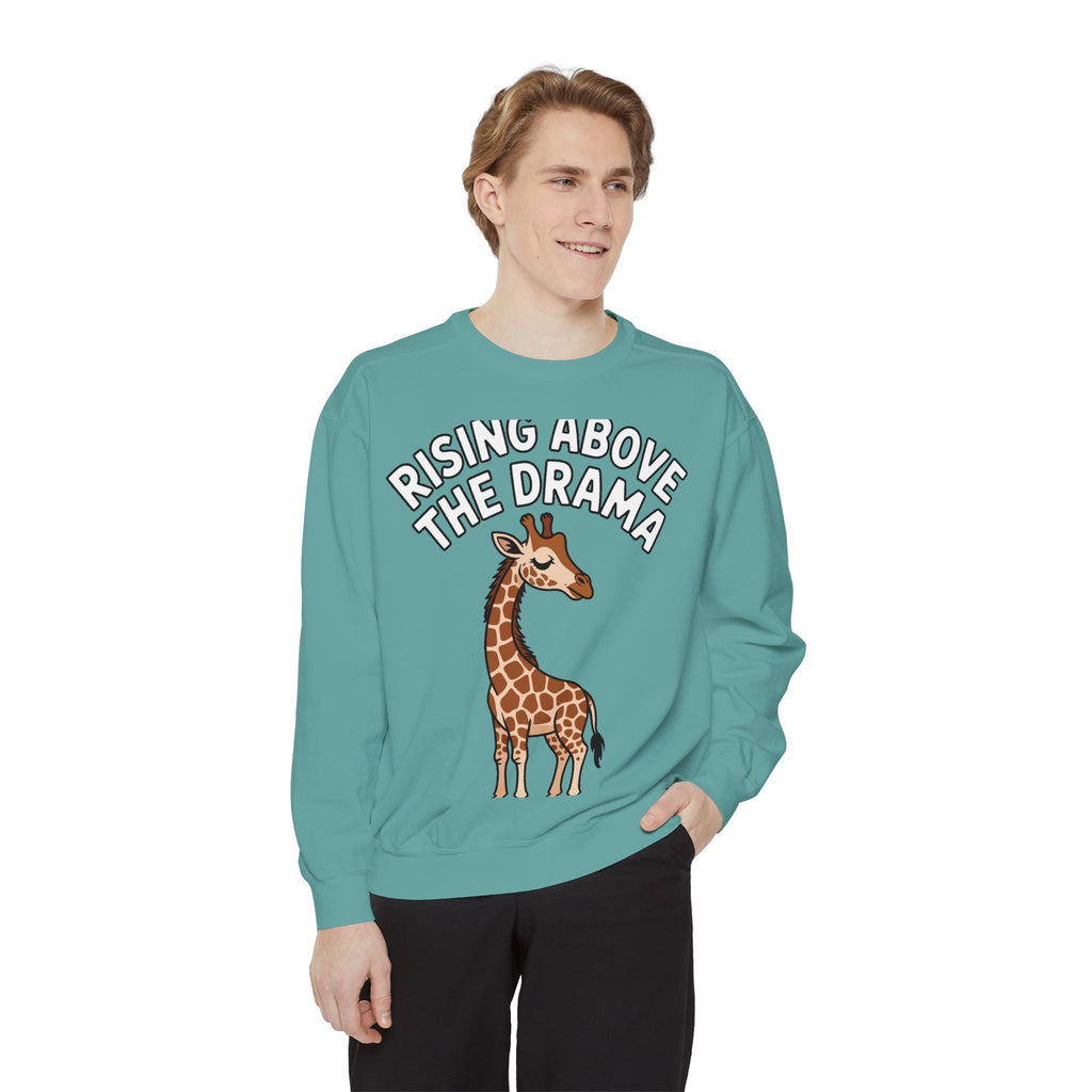 Rising Above The Drama Sweatshirt, Cute Giraffe Crewneck, Funny Sarcastic Quote Sweatshirt, Embroidered Style Giraffe Gift