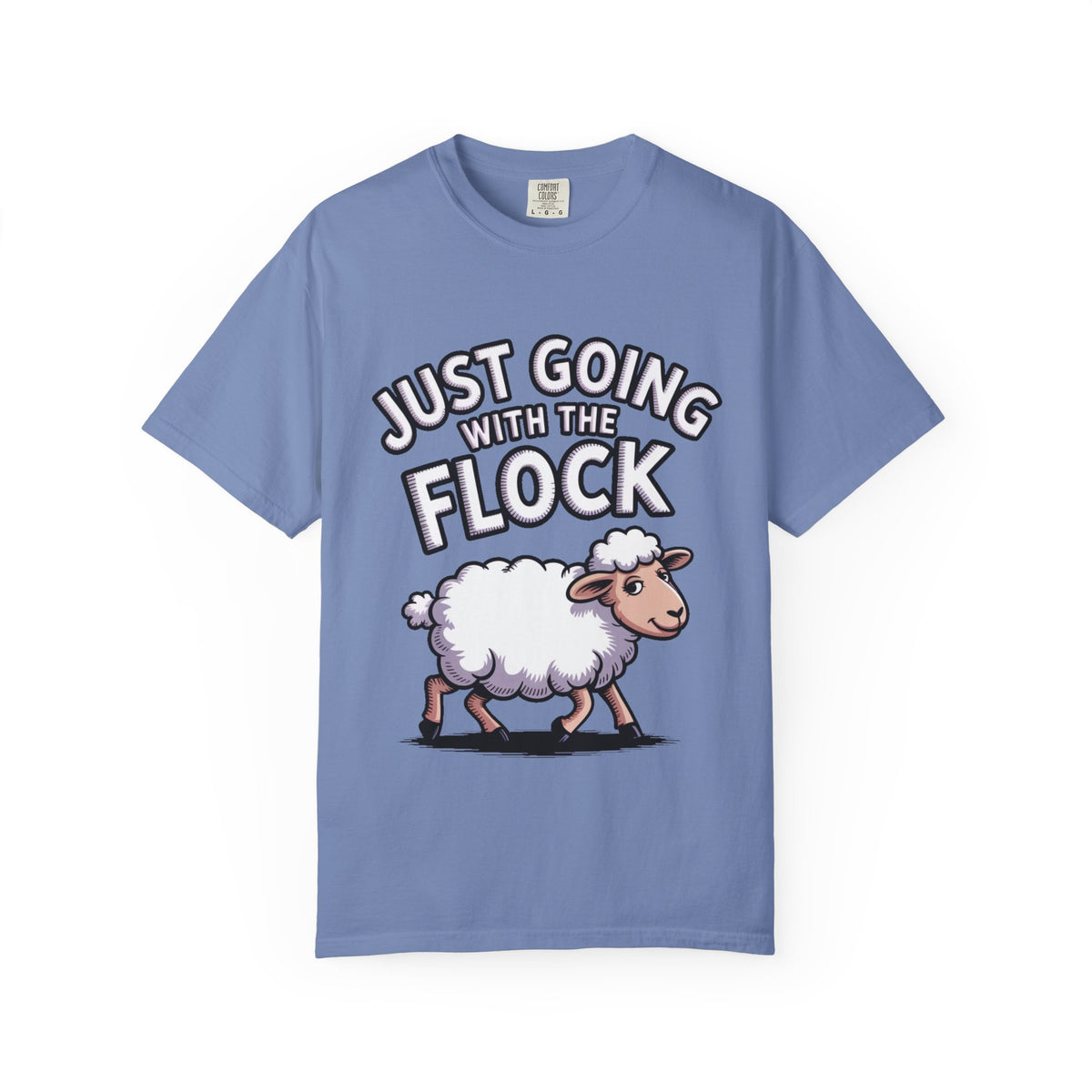 Funny Sheep T-Shirt, 'Just Going With The Flock' Shirt, Cute Cartoon Sheep Tee, Sarcastic Gift for Introverts