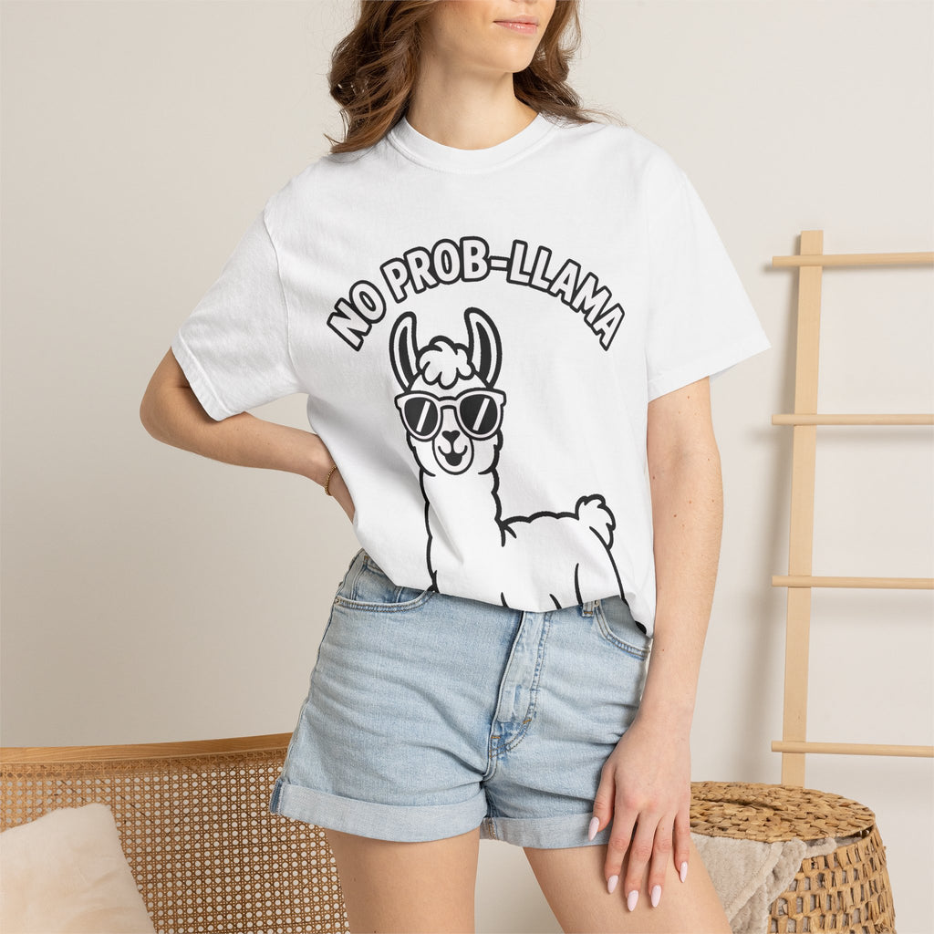 No Prob Llama Shirt, Funny Llama T-Shirt, Cute Llama Sunglasses Tee, Llama Lover Gift, Garment Dyed Unisex Shirt