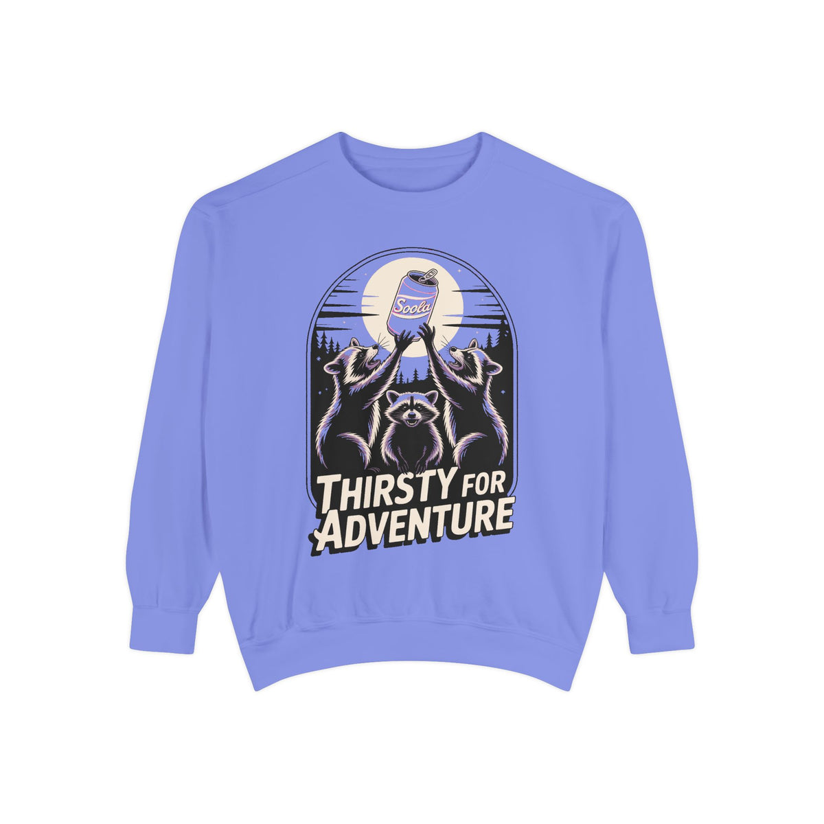 Thirsty For Adventure Raccoons Sweatshirt, Funny Vintage Poster Crewneck, Retro Raccoon Graphic Sweatshirt Gift