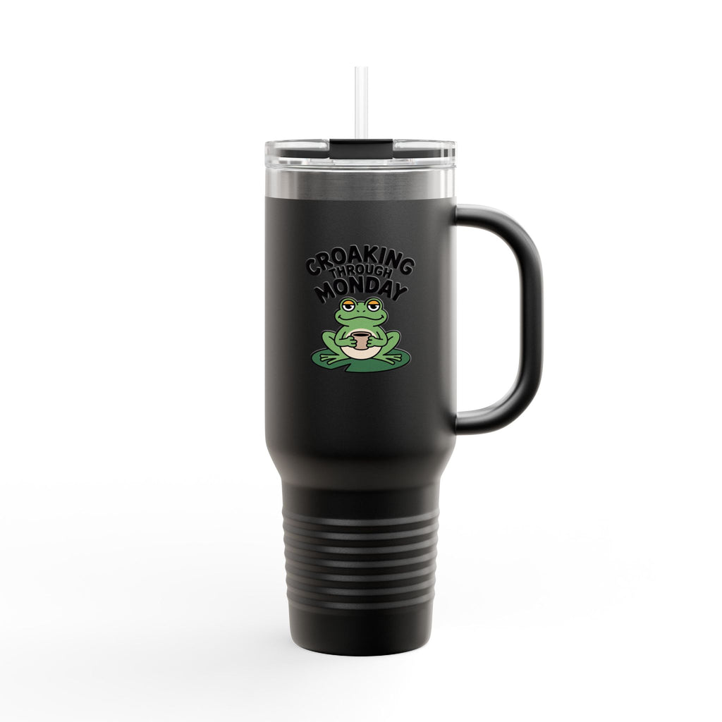 Croaking Through Monday Frog Travel Mug, Funny Frog Coffee Tumbler, Cute Frog Lover Gift, 40oz Insulated Cup with Straw
