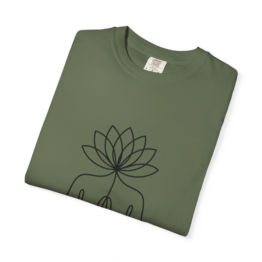 Lotus Flower Line Art Shirt, Minimalist Yoga T-Shirt, Breathe Meditation Tee, Continuous Line Lotus Tattoo Style Gift
