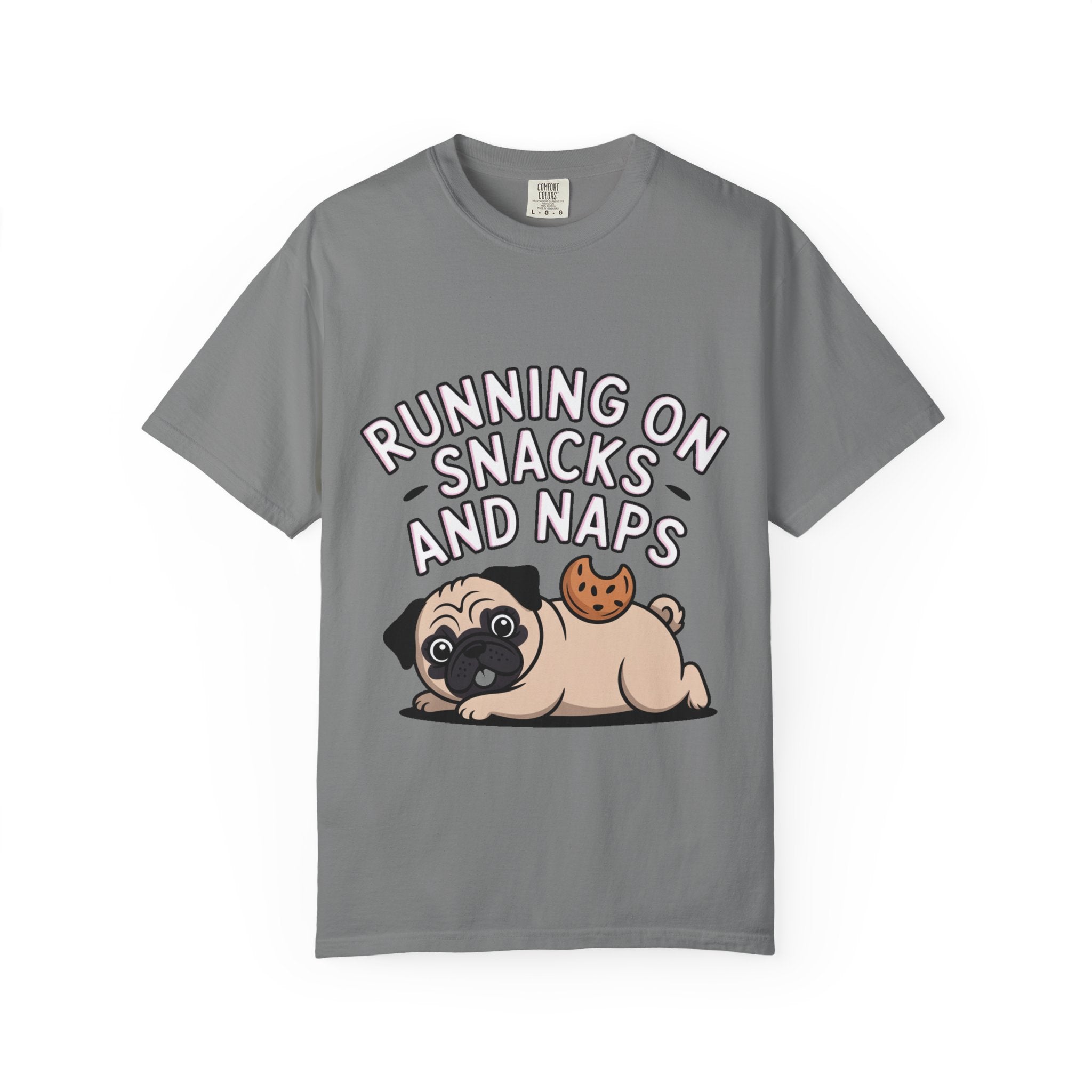 Funny Pug Shirt, Running On Snacks And Naps T-Shirt, Cute Pug Lover Gift, Napping Dog Tee, Lazy Dog Graphic Shirt
