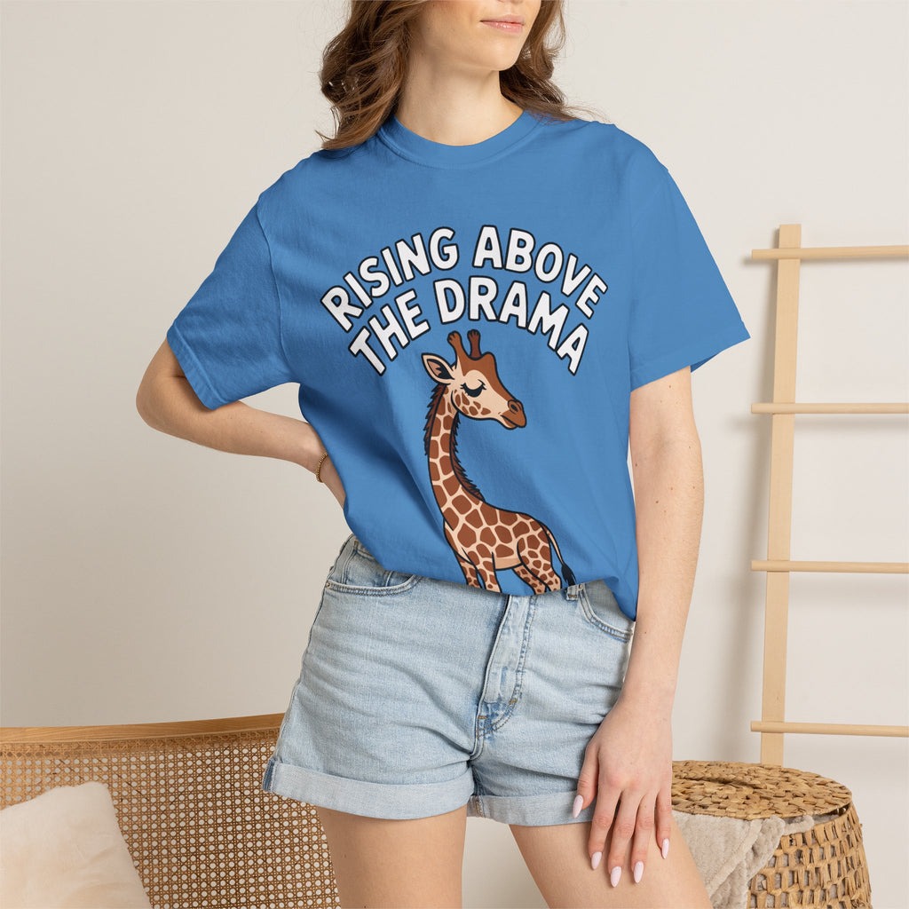 Giraffe Rising Above The Drama T-Shirt, Funny Sassy Giraffe Tee, Cute Cartoon Animal Shirt, Unisex Graphic Tee Gift