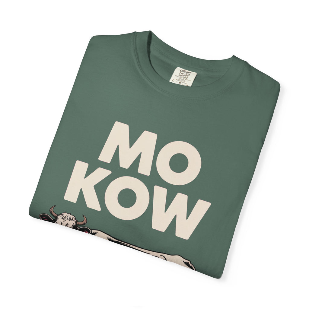 Mo Kow Funny Cow Shirt, Absurd Meme T-Shirt, Deadpan Farm Animal Tee, Weird Cow Lover Gift, Funny Misspelled Label Shirt