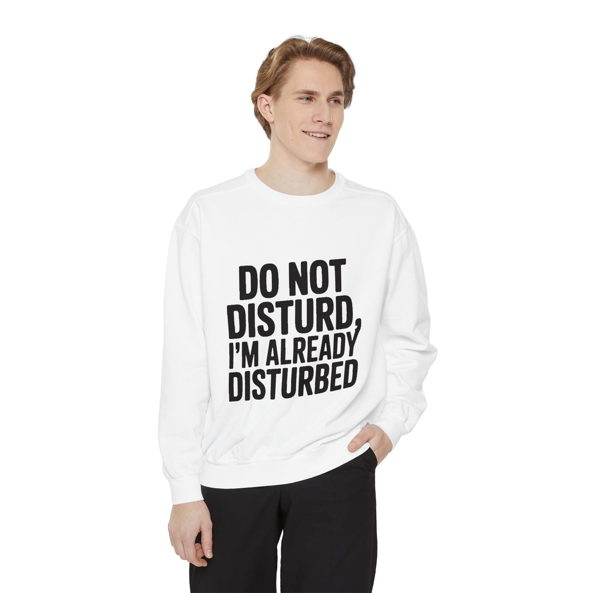 Do Not Disturb Already Disturbed Sweatshirt, Funny Sarcastic Crewneck, Embroidered Patch Style Pullover, Introvert Gift