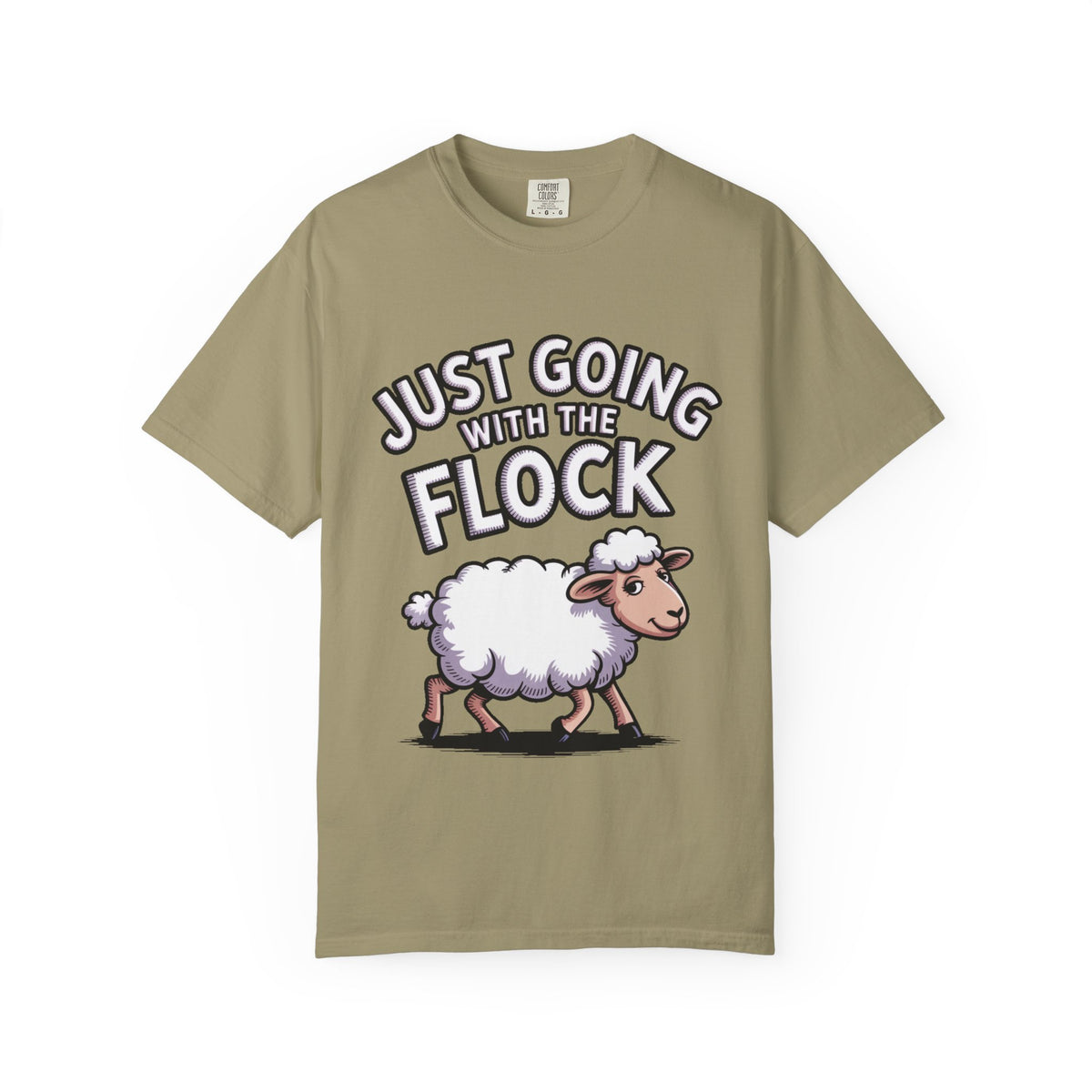 Funny Sheep T-Shirt, 'Just Going With The Flock' Shirt, Cute Cartoon Sheep Tee, Sarcastic Gift for Introverts