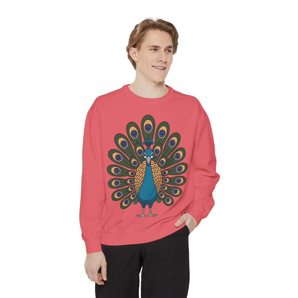 Peacock Sweatshirt, Cute Cartoon Peacock Crewneck, Embroidered Patch Style Feather Sweatshirt, Bird Lover Gift
