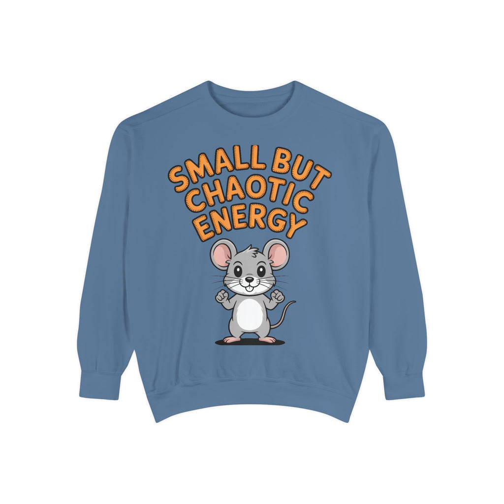 Small But Chaotic Energy Sweatshirt, Funny Mouse Crewneck, Cute Cartoon Mouse Sweatshirt, Embroidered Patch Style Gift