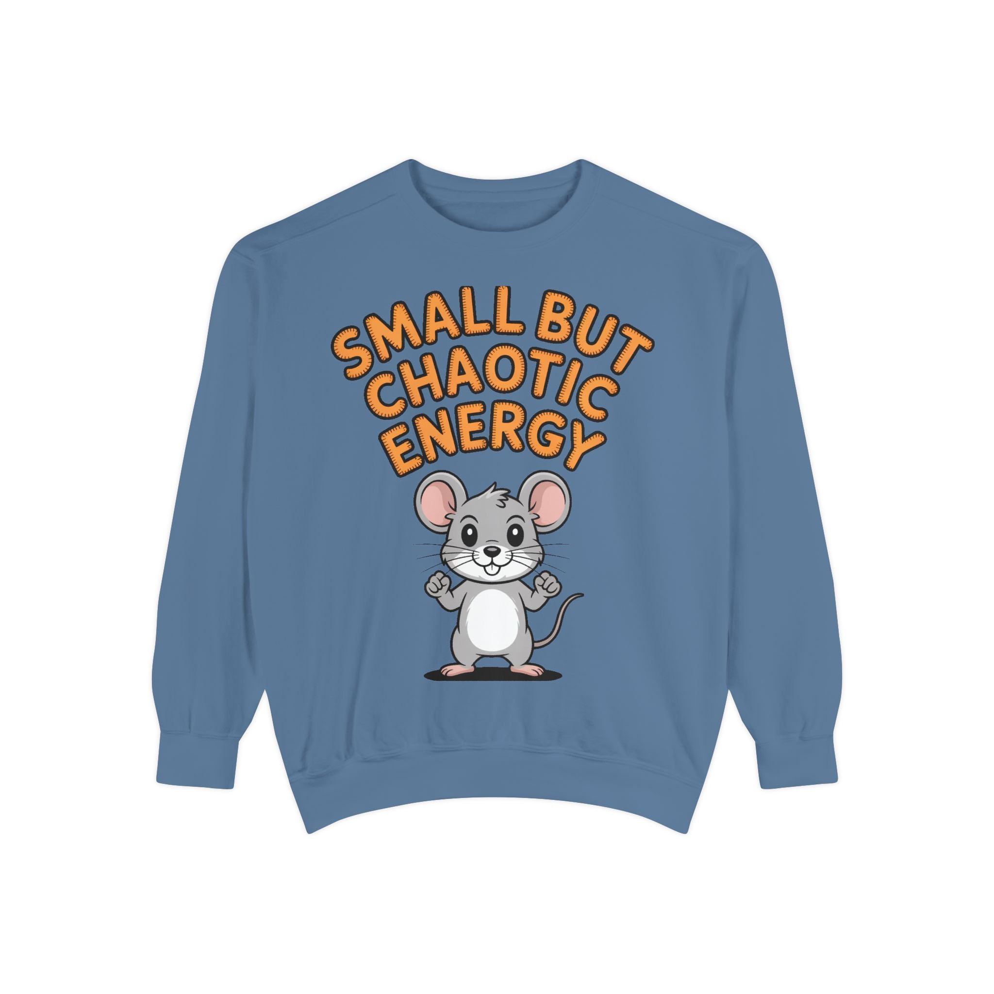 Small But Chaotic Energy Sweatshirt, Funny Mouse Crewneck, Cute Cartoon Mouse Sweatshirt, Embroidered Patch Style Gift