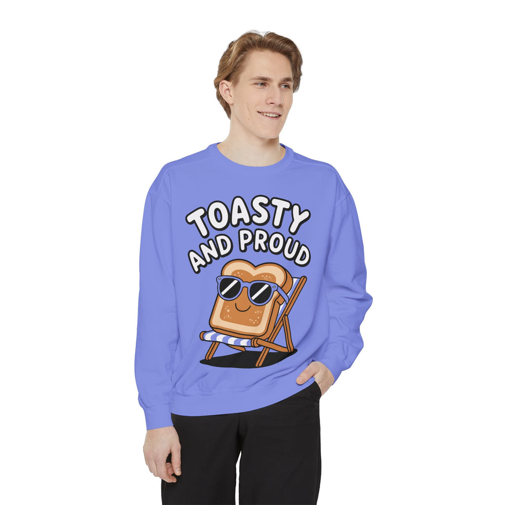 Toasty And Proud Sweatshirt, Funny Toast Bread Crewneck, Cute Beach Chair Toast Embroidered Sweatshirt, Funny Food Lover Gift