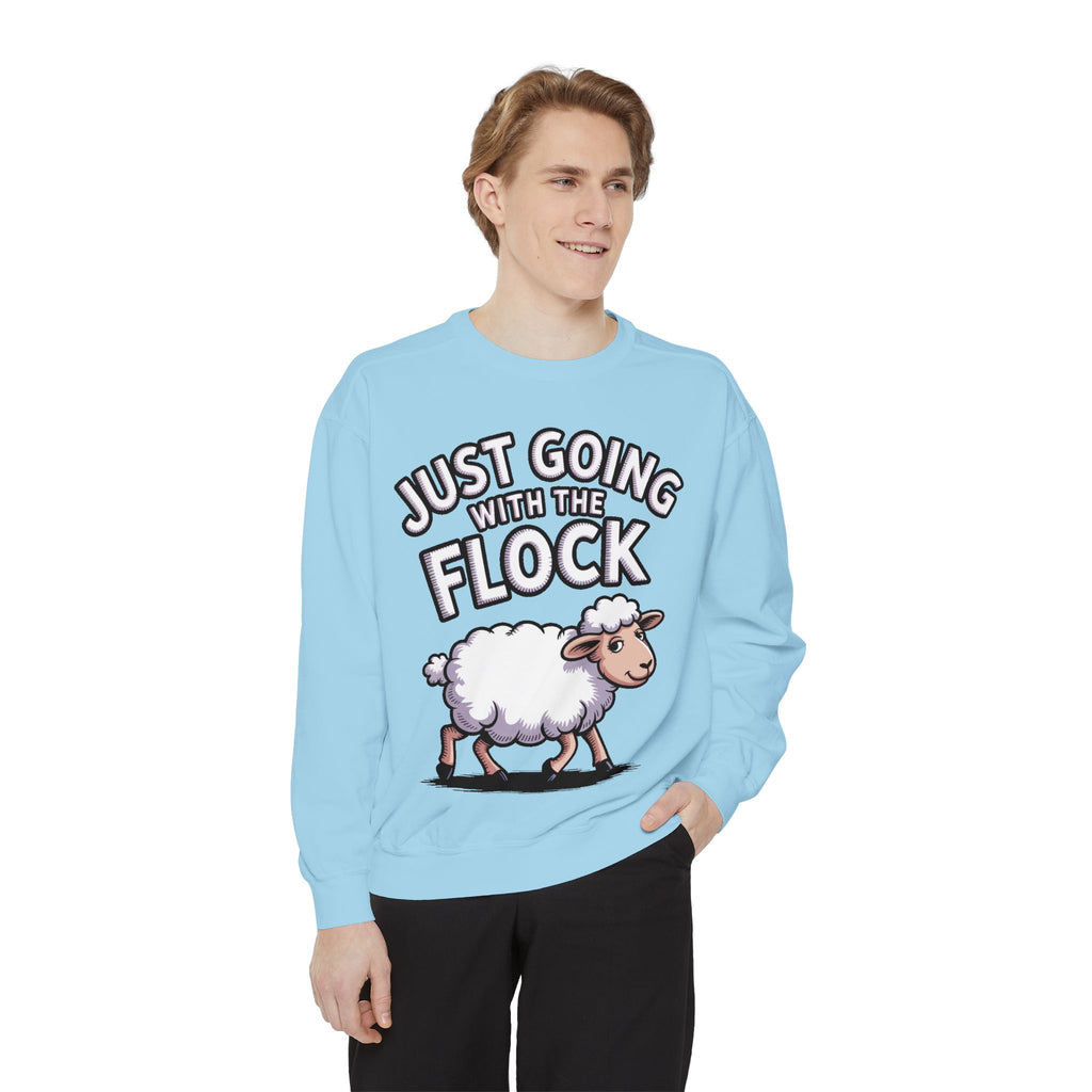 Funny Sheep Sweatshirt, Going With The Flock Crewneck, Cute Cartoon Sheep Embroidered Sweatshirt, Sarcastic Gift for Introvert