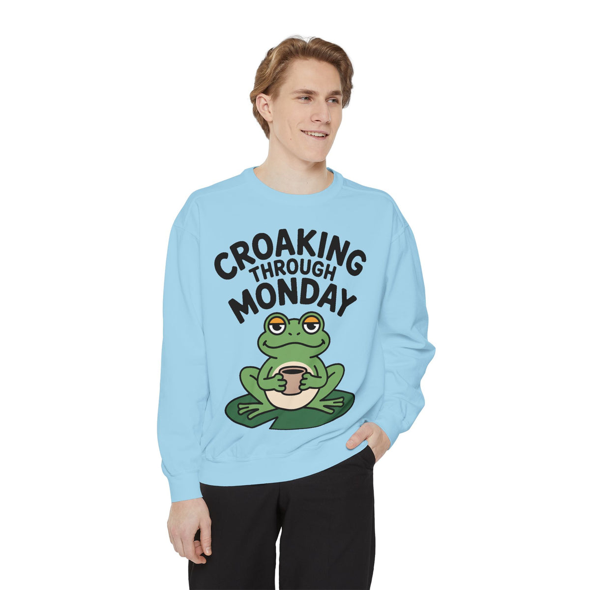 Croaking Through Monday Sweatshirt, Funny Tired Frog Crewneck, Cute Coffee Frog Sweatshirt, Frog Lover Gift