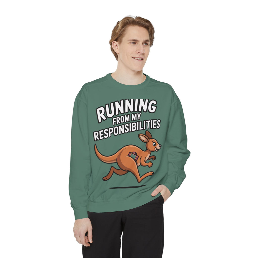 Running From My Responsibilities Sweatshirt, Funny Kangaroo Crewneck, Adulting Humor Gift, Cute Cartoon Animal Sweatshirt