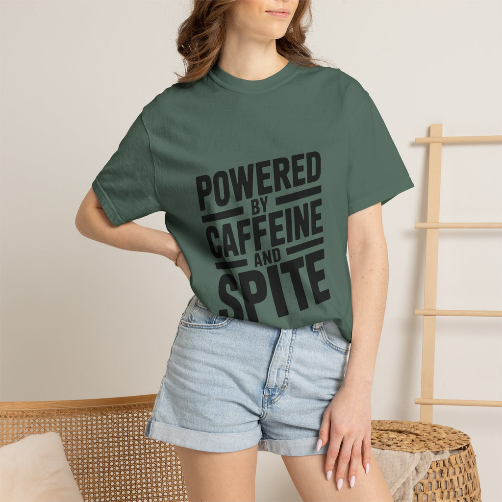Powered By Caffeine And Spite Shirt, Funny Sarcastic Coffee T-Shirt, Bold Typography Tee, Sarcastic Gift for Coworker