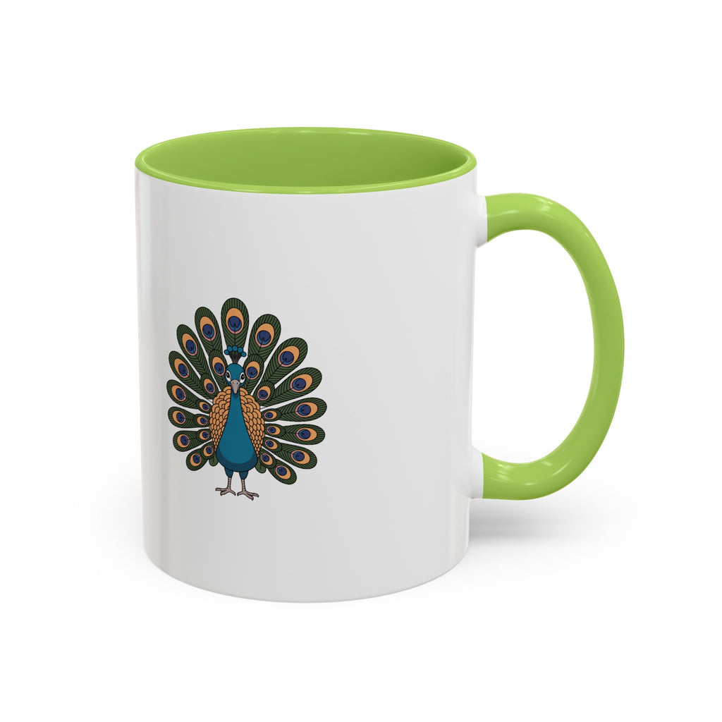 Cute Peacock Mug, Fanned Feather Peacock Coffee Cup, Bird Lover Gift, Cartoon Peacock Ceramic Mug, Colorful Feather Pattern Mug