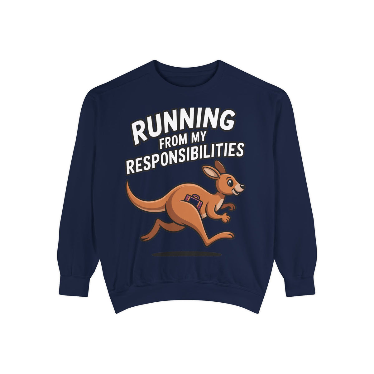 Running From My Responsibilities Sweatshirt, Funny Kangaroo Crewneck, Adulting Humor Gift, Cute Cartoon Animal Sweatshirt