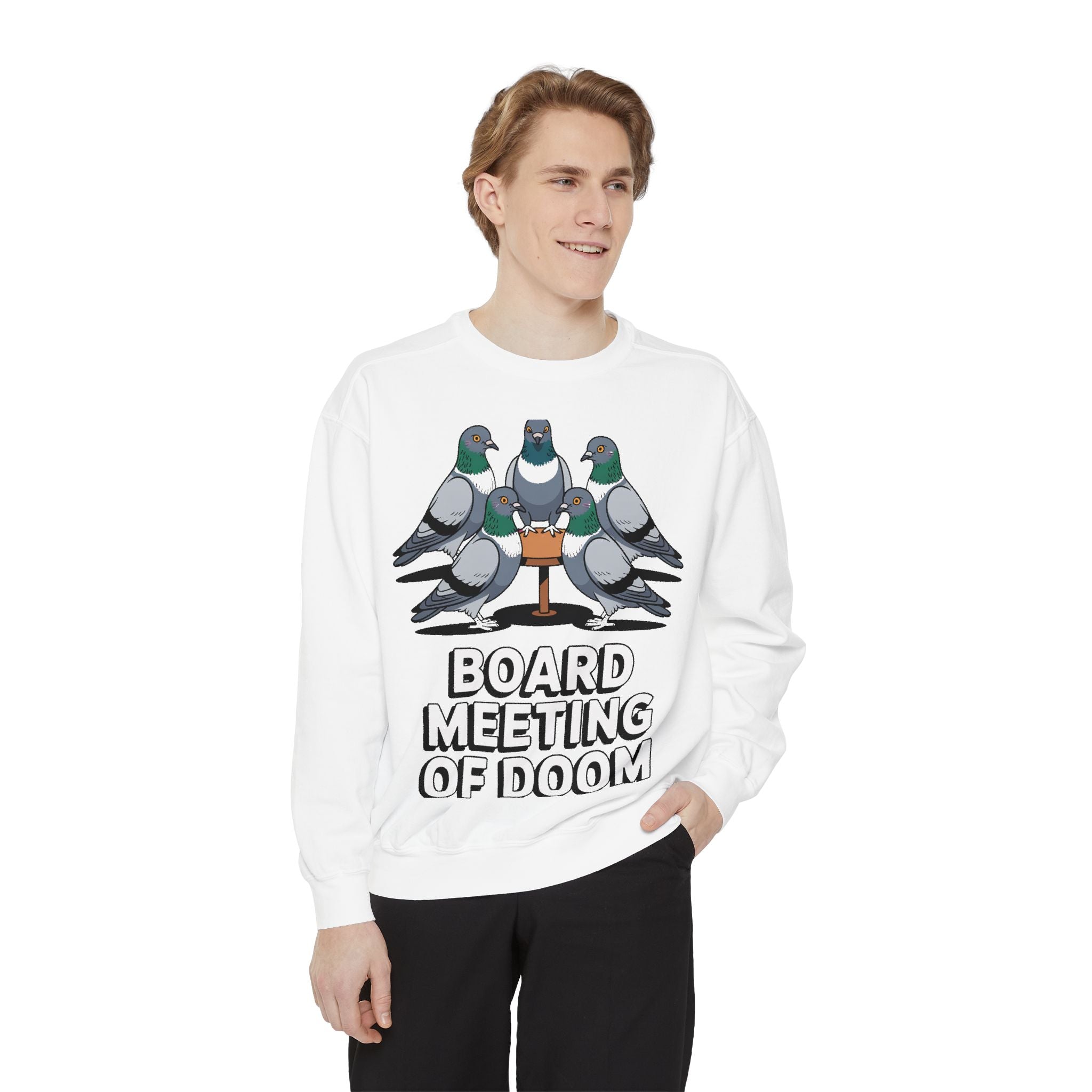 Funny Pigeon Sweatshirt, Board Meeting Of Doom Crewneck, Office Humor Bird Gift, Funny Coworker Sweater