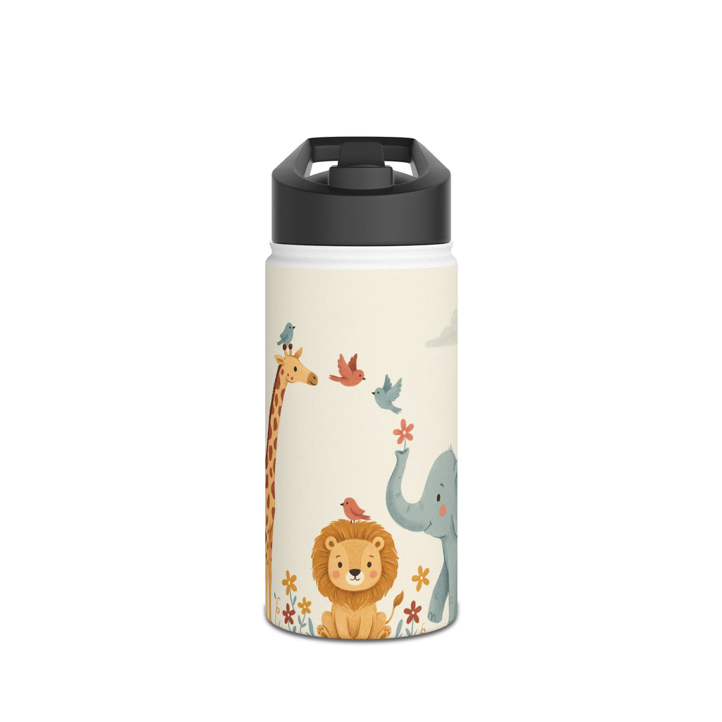 Kids Safari Animal Stainless Steel Water Bottle – Lion, Giraffe & Elephant Design