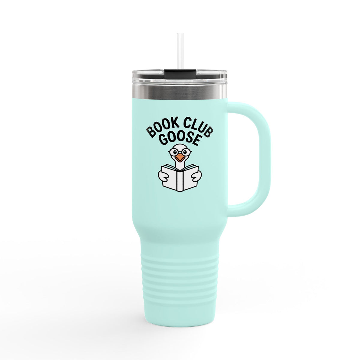 Book Club Goose Travel Mug 40oz, Funny Reading Goose Tumbler, Bookworm Gift, Cute Goose With Glasses Insulated Cup With Straw