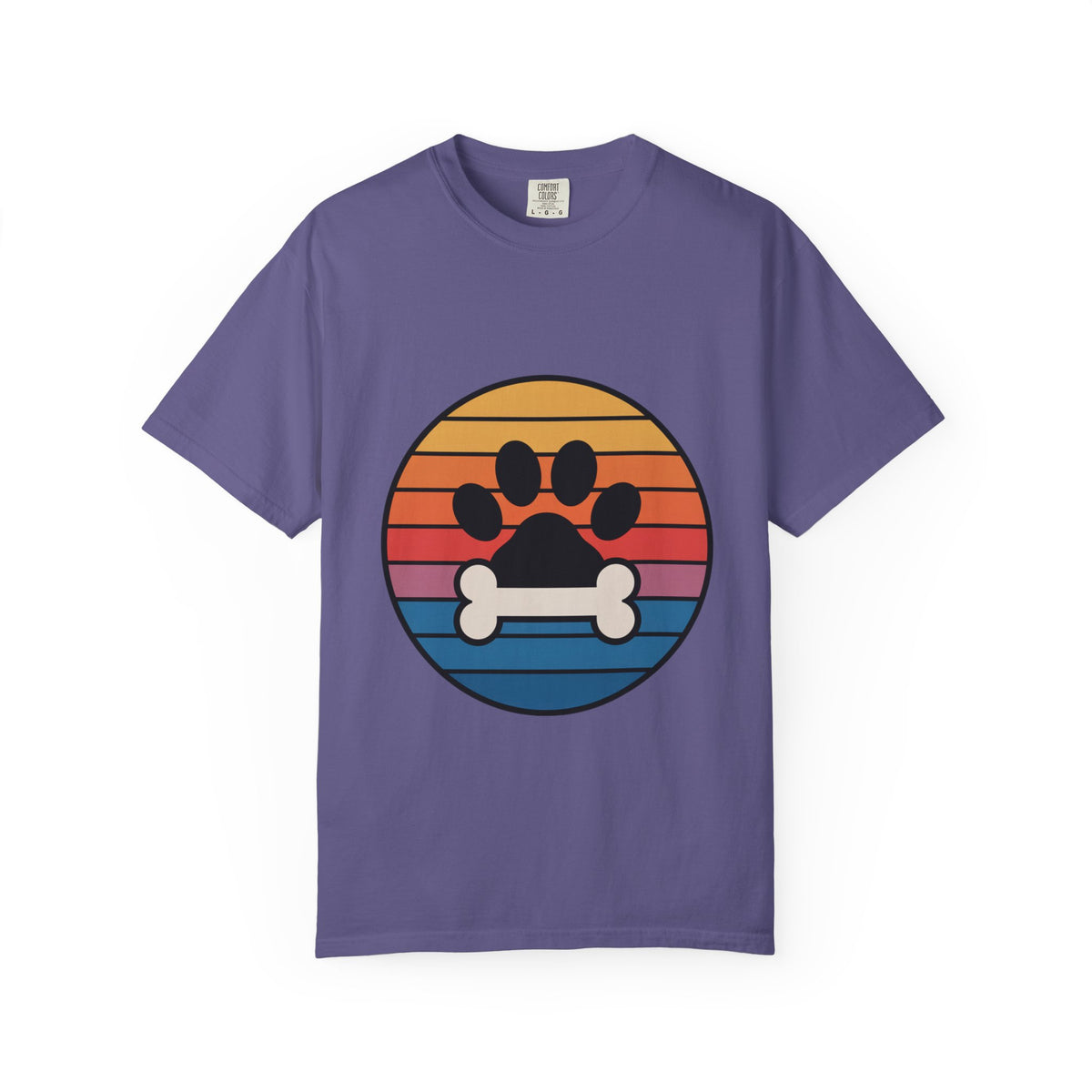 Dog Mom Retro Badge Shirt, Vintage Sunset Dog Lover T-Shirt, Retro Circle Badge Dog Mama Tee, Cute Paw Print Bone Graphic Shirt