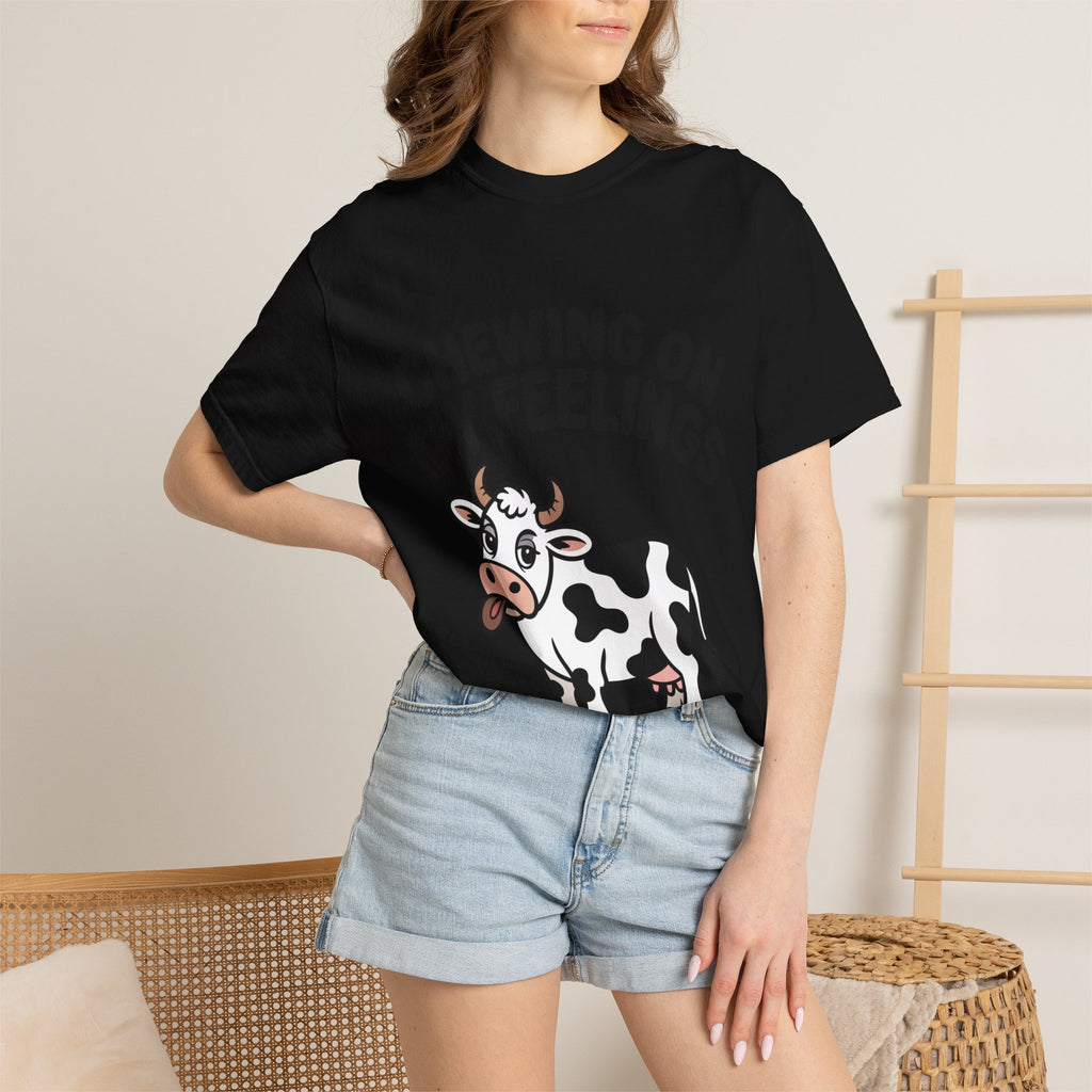 Chewing On My Feelings Cow Shirt, Funny Cow T-Shirt, Cute Cartoon Cow Tee, Sarcastic Farm Animal Gift, Mental Health Humor Shirt