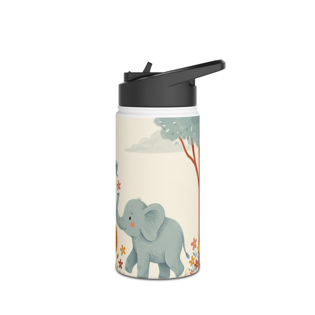 Kids Safari Animal Stainless Steel Water Bottle – Lion, Giraffe & Elephant Design
