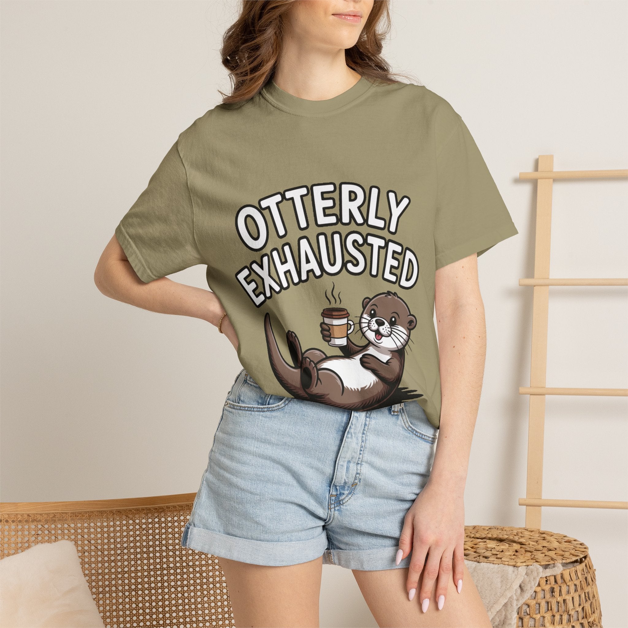 Otterly Exhausted Shirt, Funny Otter Coffee T-Shirt, Cute Otter Lover Gift, Sarcastic Coffee Lover Tee