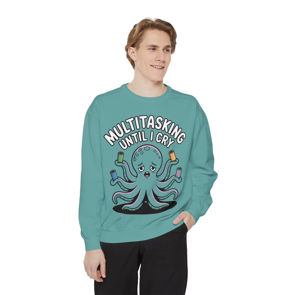 Multitasking Octopus Sweatshirt, Funny Stressed Octopus Crewneck, Embroidery-Patch Style Sweatshirt, Busy Mom Gift, Work Humor Pullover