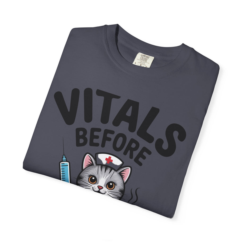 Vitals Before Coffee Nurse Shirt, Funny Nurse Cat T-Shirt, Cute Nurse Gift, Nursing Student Shirt, RN Coffee Lover Tee