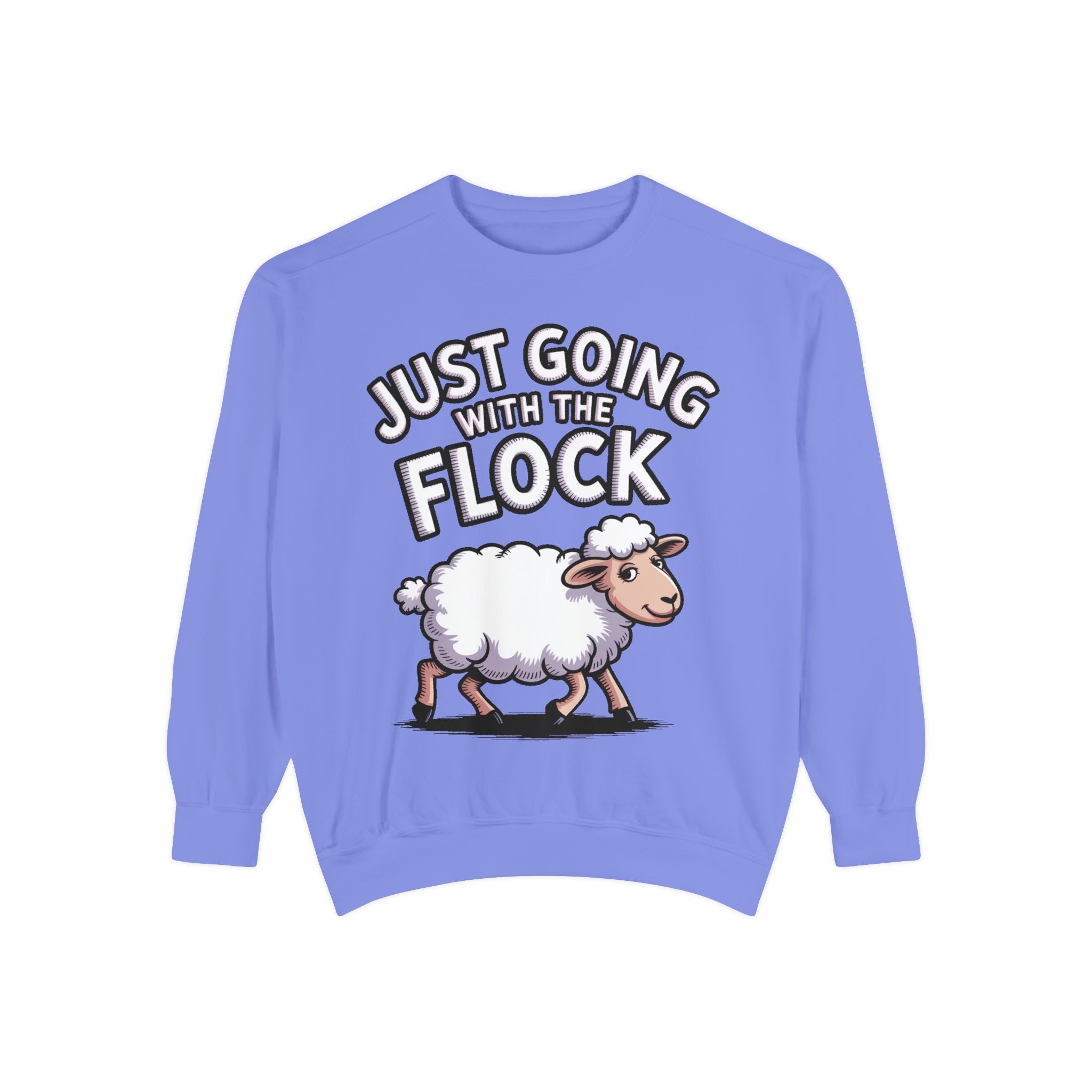Funny Sheep Sweatshirt, Going With The Flock Crewneck, Cute Cartoon Sheep Embroidered Sweatshirt, Sarcastic Gift for Introvert