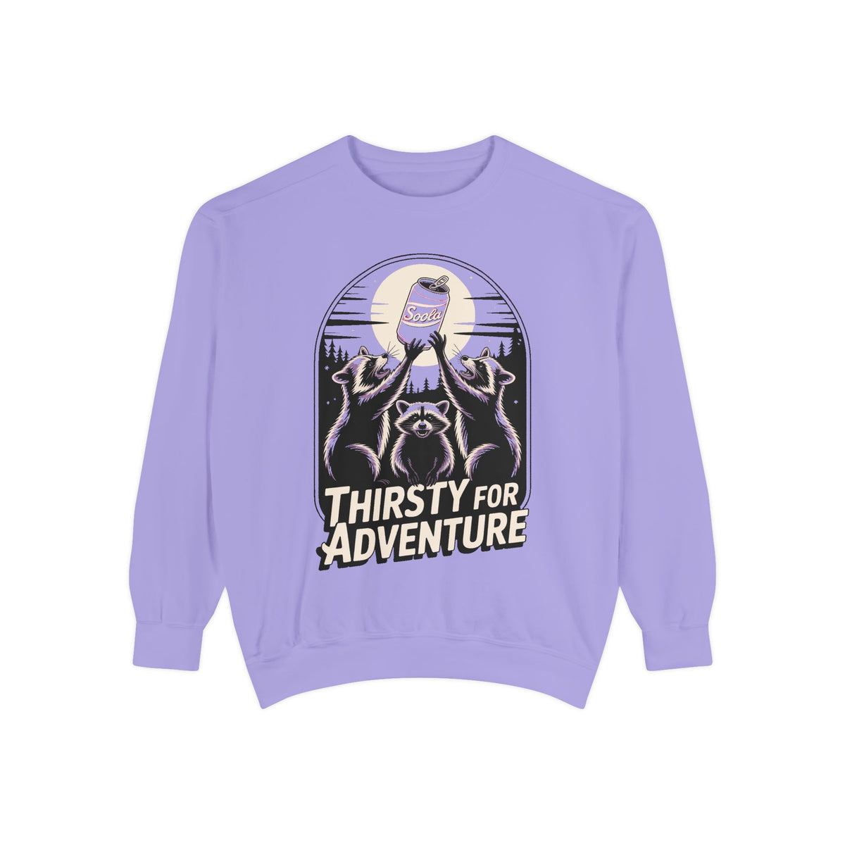 Thirsty For Adventure Raccoons Sweatshirt, Funny Vintage Poster Crewneck, Retro Raccoon Graphic Sweatshirt Gift