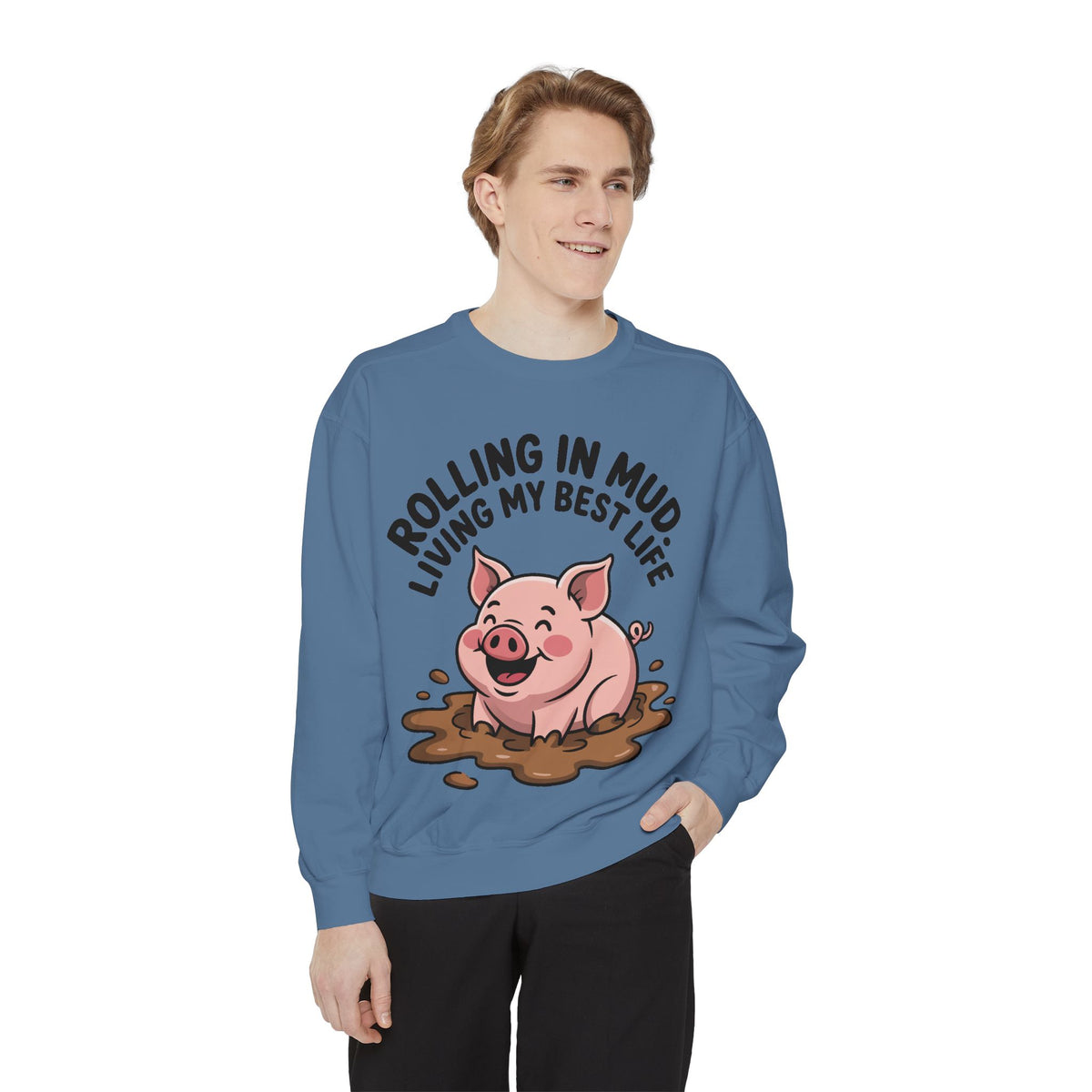 Funny Pig Sweatshirt, Rolling In Mud Living My Best Life Crewneck, Cute Farm Animal Gift, Pig Lover Sweater