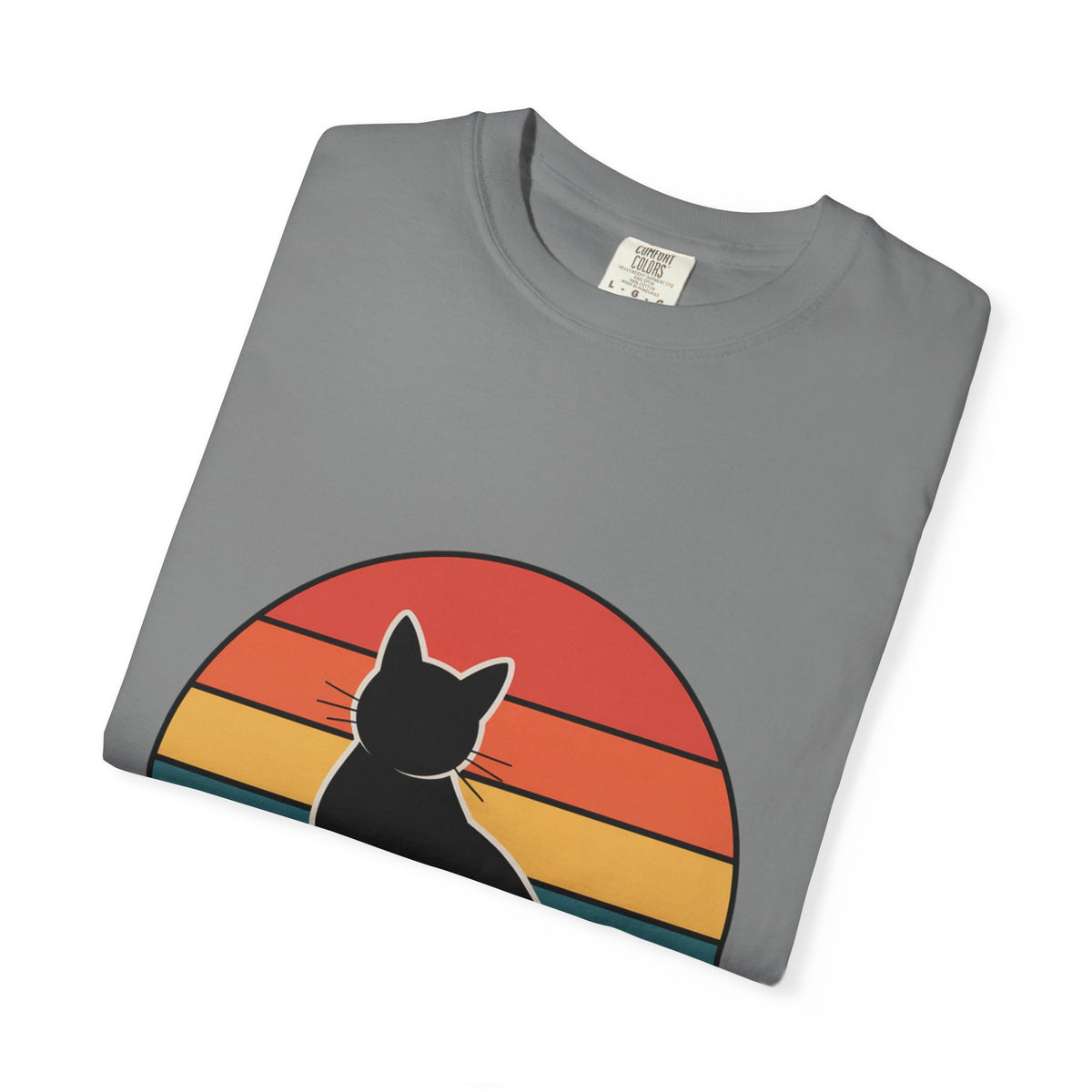 Retro Sunset Cat Badge T-Shirt