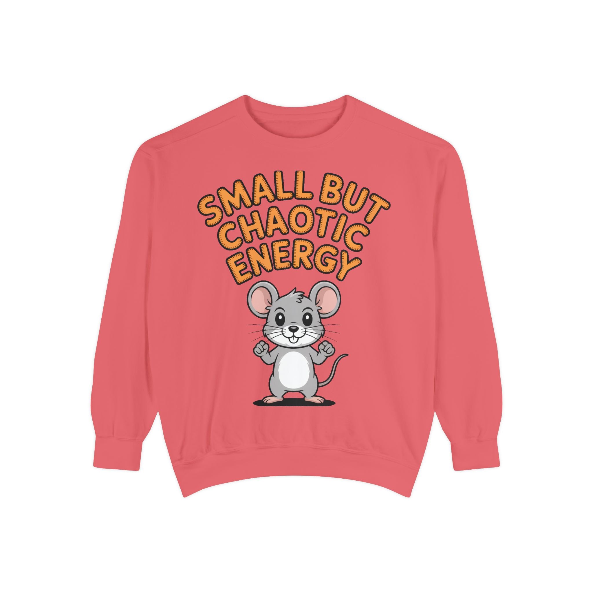 Small But Chaotic Energy Sweatshirt, Funny Mouse Crewneck, Cute Cartoon Mouse Sweatshirt, Embroidered Patch Style Gift
