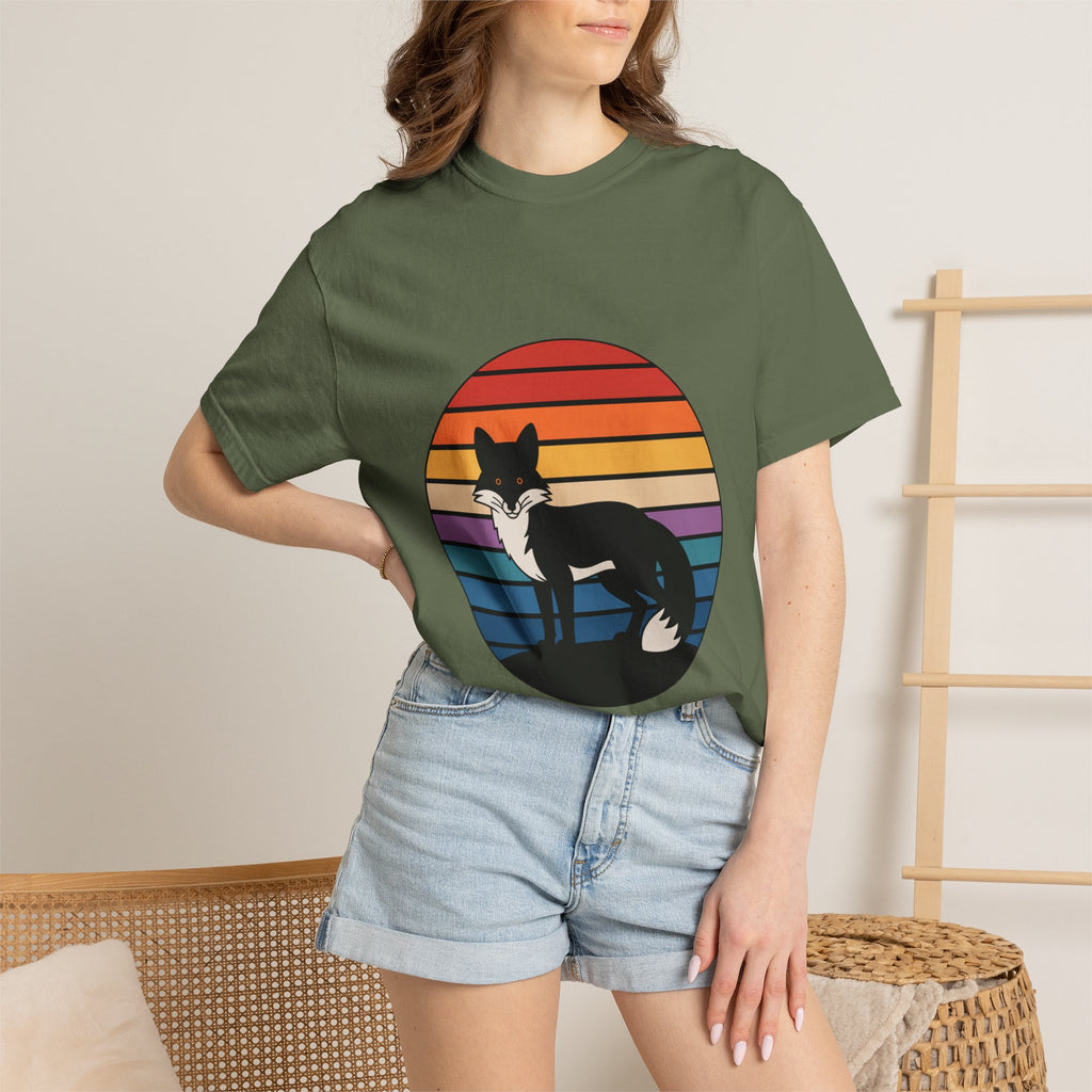 Retro Sunset Fox Badge T-Shirt