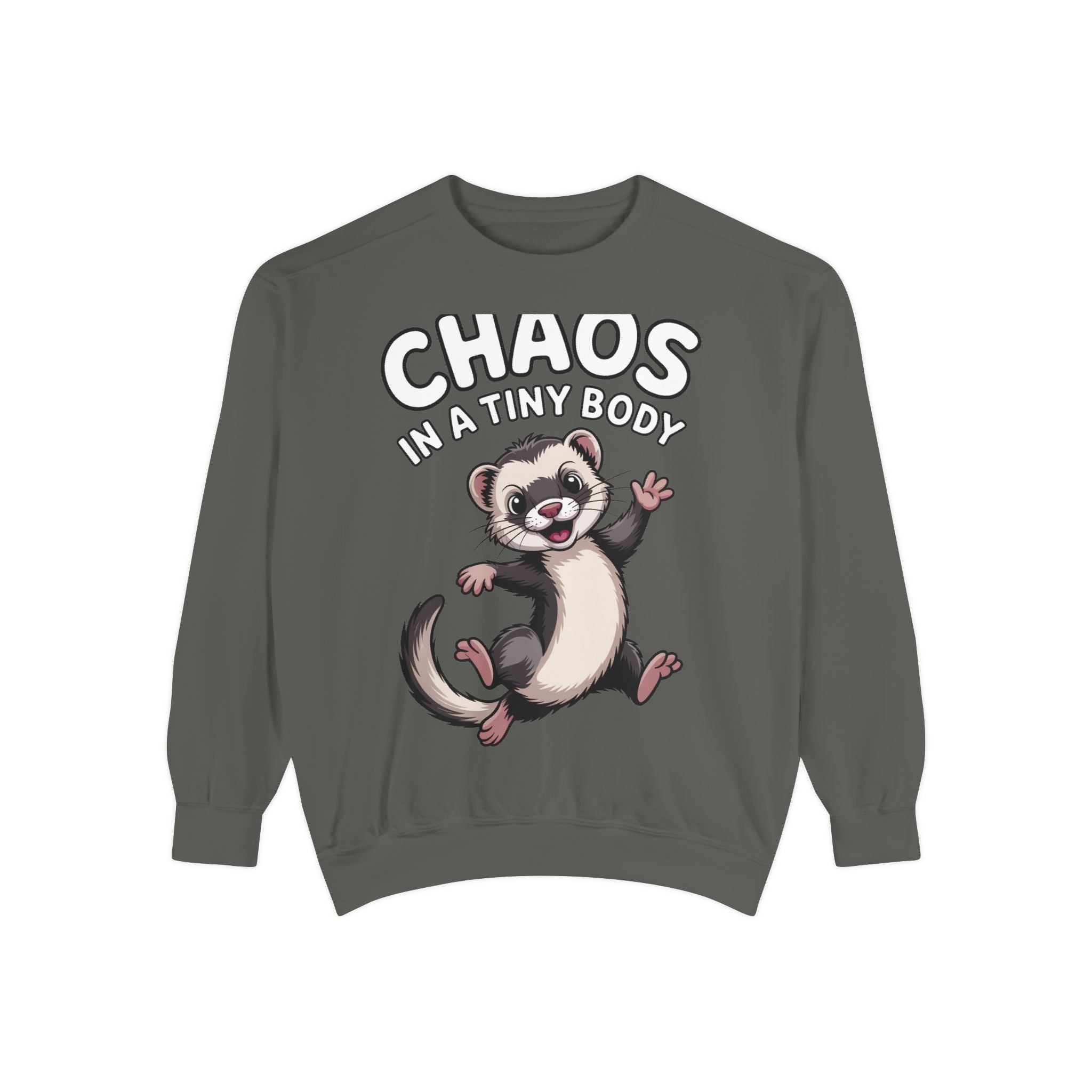 Funny Ferret Sweatshirt, Chaos In A Tiny Body Crewneck, Cute Ferret Lover Gift, Embroidered Style Ferret Sweatshirt For Pet Owners