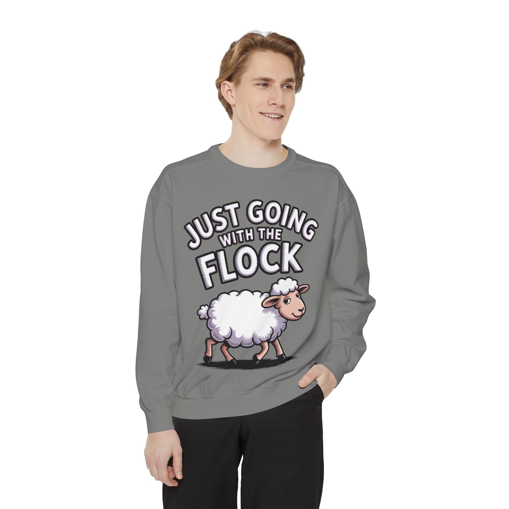 Funny Sheep Sweatshirt, Going With The Flock Crewneck, Cute Cartoon Sheep Embroidered Sweatshirt, Sarcastic Gift for Introvert