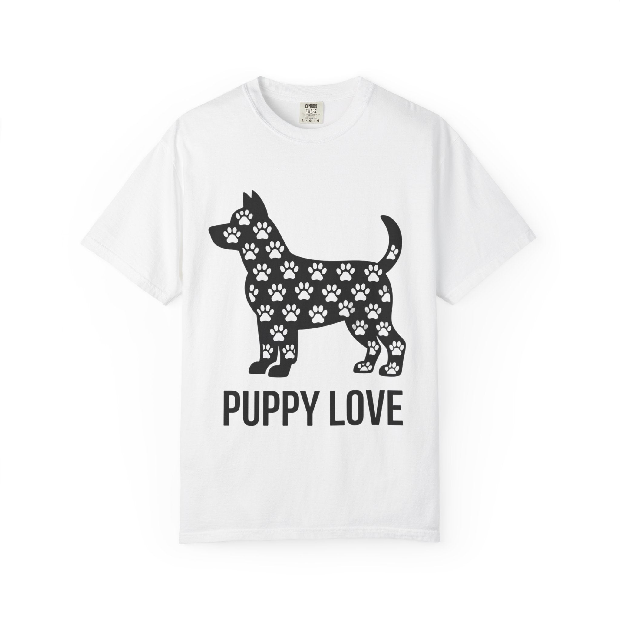 Puppy Love Dog Shirt, Cute Dog Silhouette T-Shirt, Paw Print Pattern Tee, Dog Lover Gift, Minimalist Dog Mom Shirt