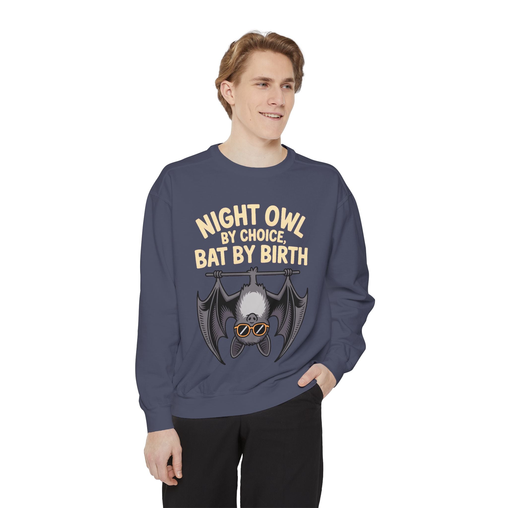Night Owl By Choice Bat Sweatshirt, Funny Bat Lover Crewneck, Cute Halloween Sweatshirt, Embroidered Patch Style Bat Shirt Gift