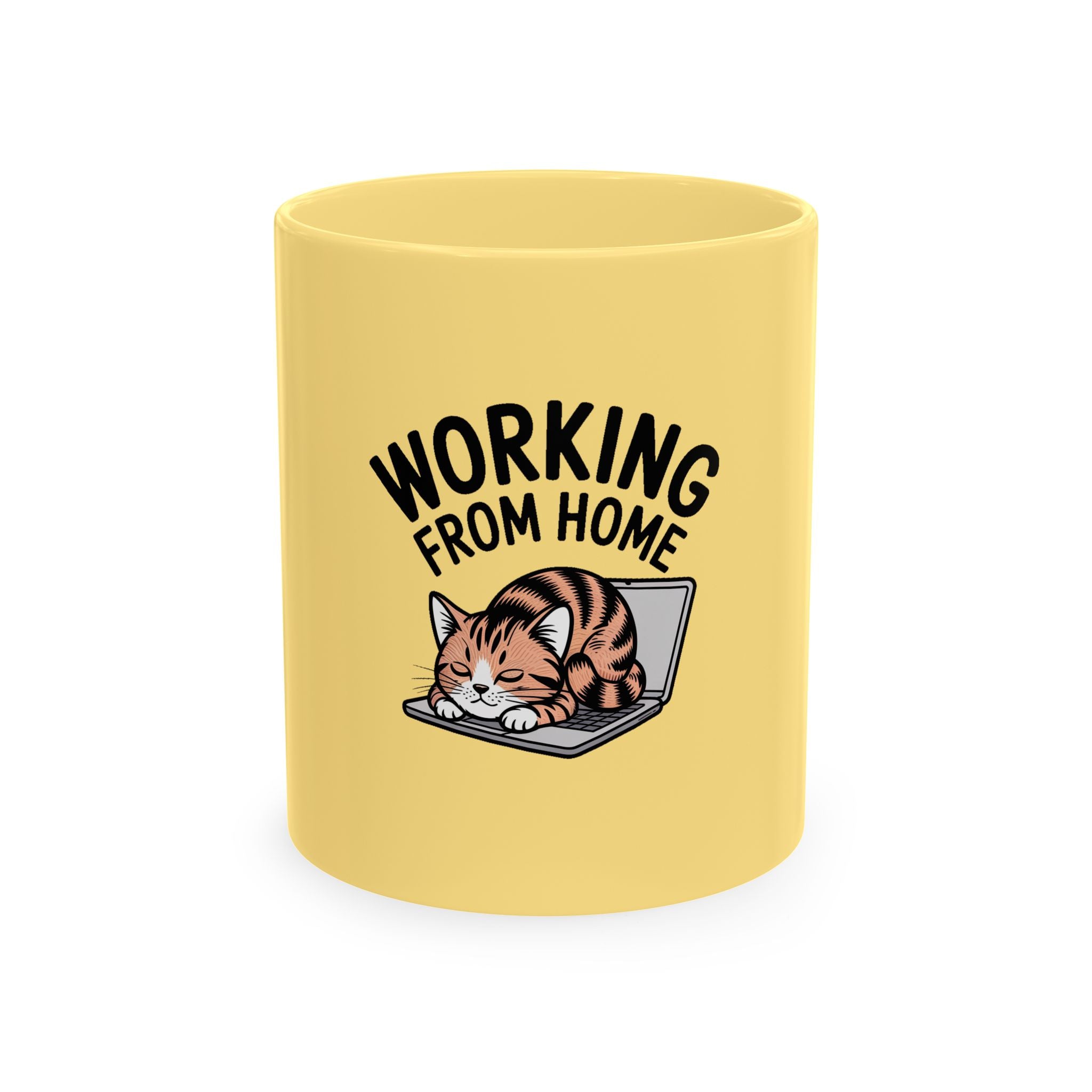 Working From Home Cat Mug, Funny Remote Work Coffee Mug, Cute Cat Lover Gift, Lazy Cat Laptop Mug for Coworker or WFH Gift